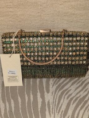 Kayla + Ava Green Crystal Evening Clutch NWT